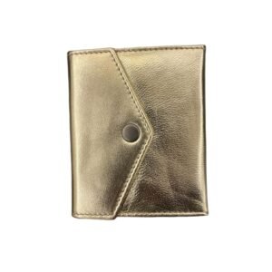 Metallic Green Leather Card Holder Wallet with Snap Button Closure